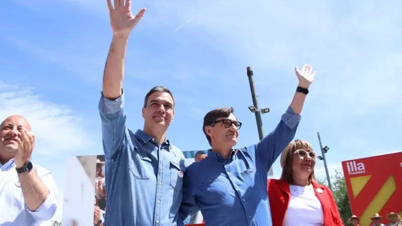 04/05/2024 - Pedro Sánchez i Salvador Illa al míting que el PSC ha celebrat aquest dissabte a Montmeló (Vallès Oriental).